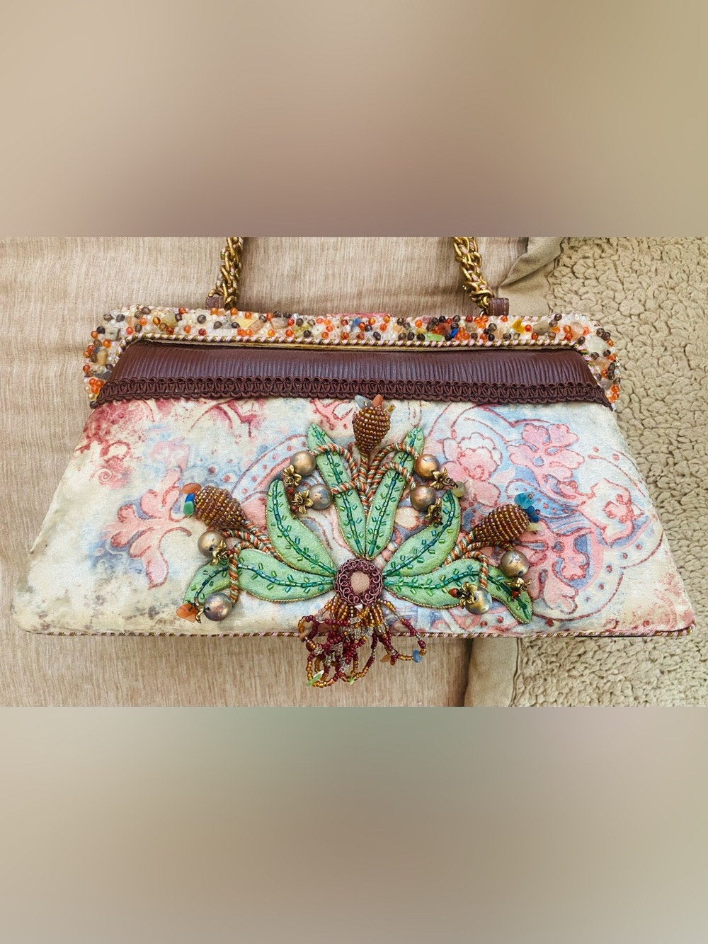 Mary Frances Vintage Beaded Tapestry Floral Shoulder Bag
